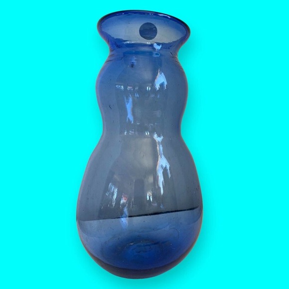 Vintage Handblown Art Glass Vase Blue Bubbles - 12” Tall - Picture 4 of 6